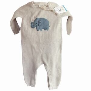 Viverano Babies Organic Cotton One Piece Elephant One Piece Romper Tan 12-18 Mos